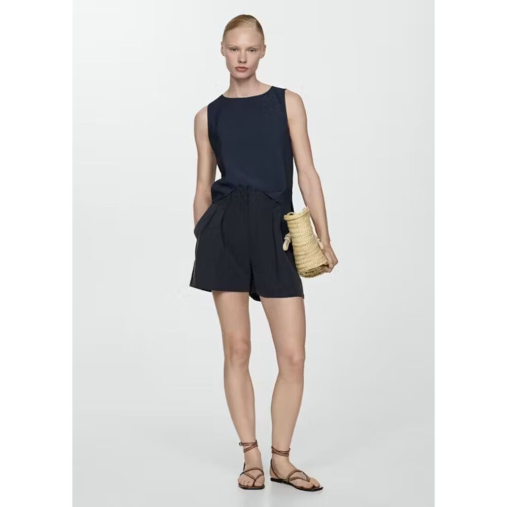 MNG Mango Pleated Mid Rise Shorts Dark Navy Size XL
